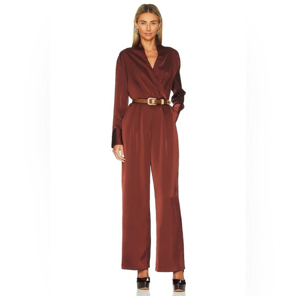 Line and Dot Giselle Jumpsuit Cinnamon Brown silky long sleeve 33603 - Picture 5 of 15